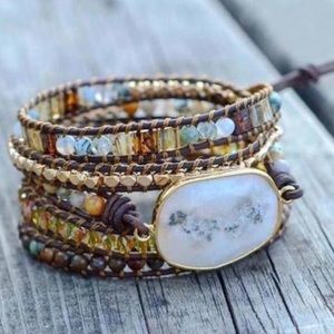 Handmade Agate Stone, Green Opal & Druzy Bracelet